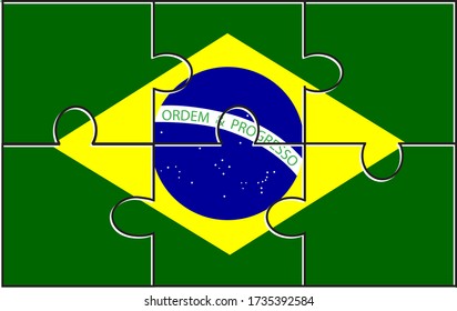 Rompecabezas de la Bandera de Brasil. Ilustración vectorial. 6 rompecabezas. Rompecabezas simples para los niños.