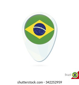 Brazil flag location map pin icon on white background. Vector Illustration.