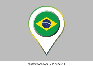 Brazil flag with location sign, Brazilian National Flag, EPS Vector Illustration, Flag of the Federative Republic of Brazil, Illustration of the Brazil flag
