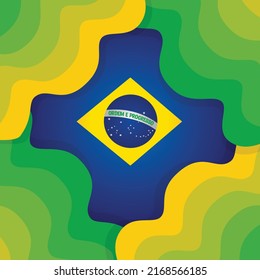 Brazil Flag Logo on Wave Abstract Background. Blue, Green and Yellow theme background for cards and Banner.
