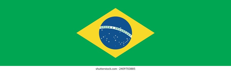 Brazil flag. A long banner. A rectangular flag. Flag icon. Standard color. Computer illustration. Digital illustration. Vector illustration.