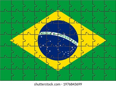 brazil flag made with jigsaw puzzle pieces. proportion 7:10
