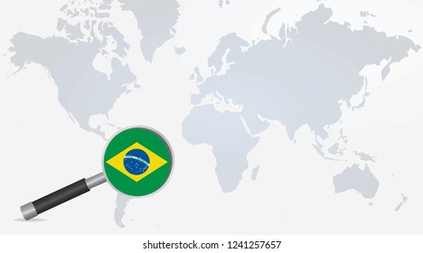 Brazil flag in magnifying glass. vector illustration