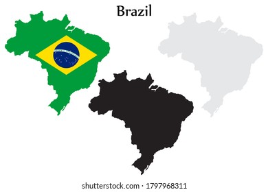 Brazil flag and map shape black and gray color. EPS.file.