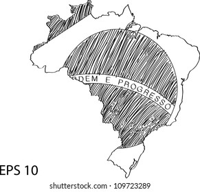 Brazil Flag Map Vector Sketch Up, EPS 10.