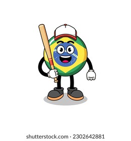 brazil flag mascot cartoon as a baseball player , character design