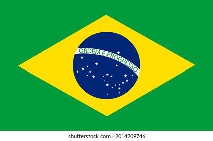 Brazil flag. Official brasil icon. National symbol of brasilia, samba and soccer. Brazilian background for country, rio de janeiro and world map. Emblem and badge for fabric. Vector.