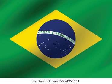 Brazil flag official colors and proportion digital vector illustration. Pleated flag.