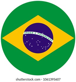 Brazil flag with official colors. Round Brazil flag icon Vector illustration.