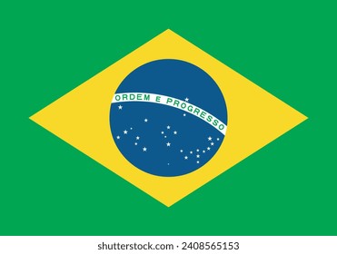 Brazil flag. The official ratio. Flag icon. Standard color. Standard size. A rectangular flag. Computer illustration. Digital illustration. Vector illustration.