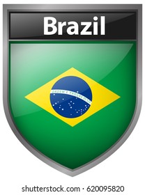 Brazil flag on badge design illustration