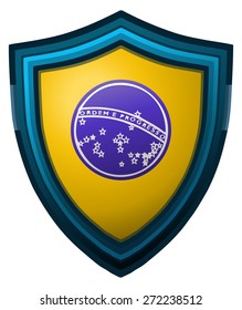 Brazil Flag on a Blue Framed Shield, Vector Illustration. 