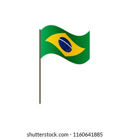 Brazil flag on the flagpole. Official colors and proportion correctly. Waving of Brazil flag on flagpole, vector illustration isolate