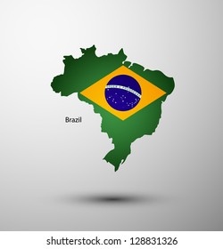 Brazil Flag On Map Of Country