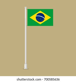 Brazil flag on pole. vector illustration