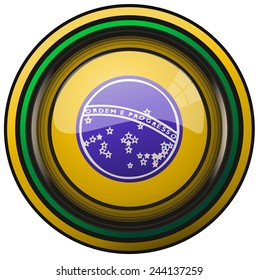 Brazil Flag on a Round Glossy Shield, Vector Illustration isolated on White Background.