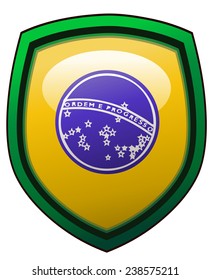 Brazil Flag on a Shiny Shield, Vector Illustration isolated on White Background. 