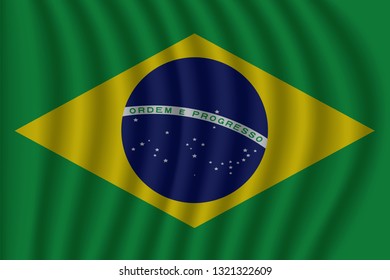Brazil flag on soft and smooth silk texture. Vector illustration eps10.