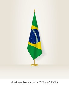 Brazil flag on a flag stand. Vector illustration.