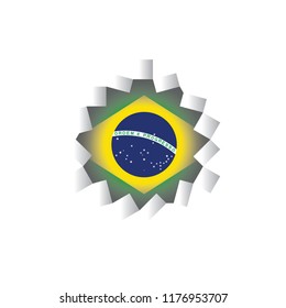 brazil flag on torn paper effect illustration design element.