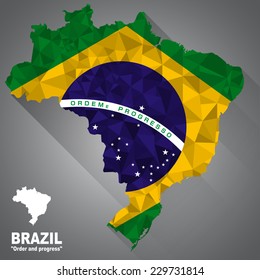 Brazil flag overlay on Brazil map with polygonal and long tail shadow style (EPS10 art vector)