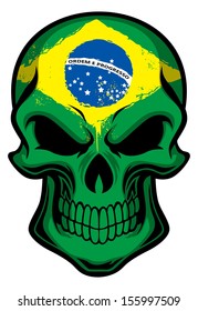 Brazil flag painted on a skull