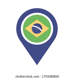 brazil flag in pin location flat style icon vector illustration design