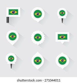 brazil flag and pins for infographic, and map design