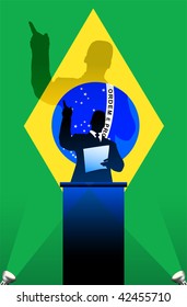 Brazil flag with political speaker behind a podium  Original vector illustration. Ideal for national pride concepts.