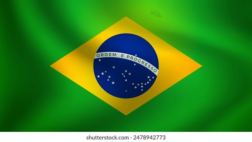 Brazil flag, Realistic waving fabric flag vector illustration. Translation: order and progress