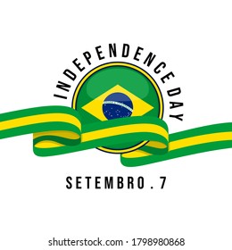 Brazil flag round with Brazil color ribbon vector illustration for independence day design.