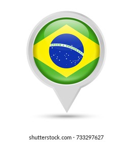 Brazil Flag Round Pin Vector Icon - Illustration