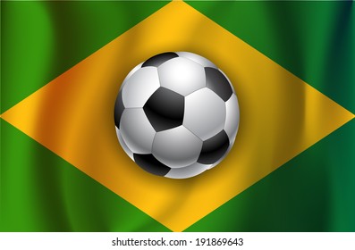 Brazil flag, satin texture with football  ball