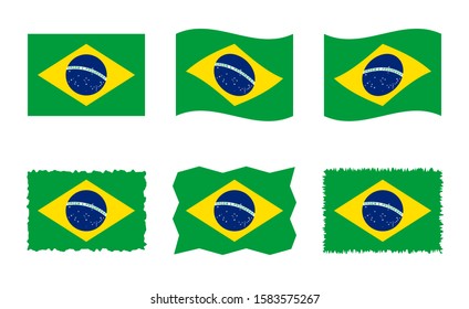 Brazil flag set, official colors and proportion of Federative Republic of Brazil flag