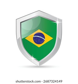 Brazil flag shield icon silver badge vector illustration
