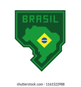 Brazil flag in simplified map badge, brazilian national symbol