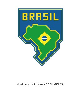 Brazil flag in simplified map badge, brazilian national symbol