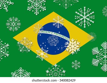 brazil flag with snowflakes