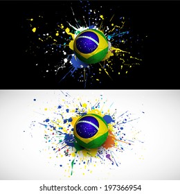 brazil flag with soccer ball dash on colorful background, vector illustration