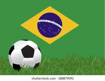 Brazil flag with soccer ball on the yard , EPS10