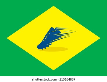 Brazil flag with soccer boot - vector illustration