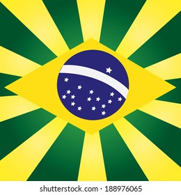 brazil flag soccer,sun rays green background