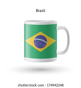 Brazil flag souvenir mug isolated on white background. Vector illustration.