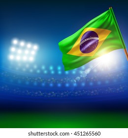 Brazil flag with spotlight and stadium background.Use for sport game.Start match in Brazil
