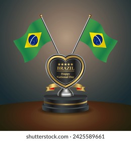 Brazil flag in a stand on table. Vector Illustration