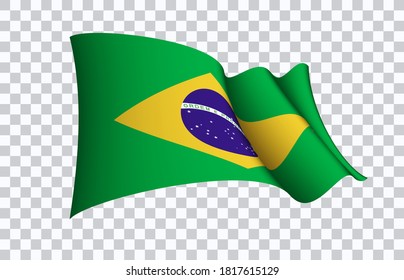 Brazil flag state symbol isolated on background national banner. Greeting card National Independence Day of the Federative Republic of Brazil. Illustration banner with realistic state flag.