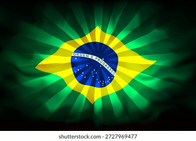 Bandeira do Brasil com raios solares fundo abstrato para design criativo. Modelo brasileiro de cartaz patriótico e festivo. Banner com a bandeira do brasil. Ilustração vetorial