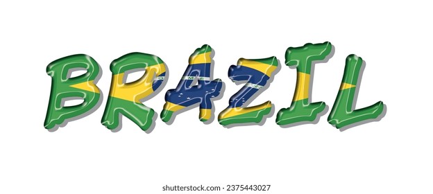 BRAZIL flag text font, 3D BRAZIL Font With Flag, 3D BRAZIL Vector illustration