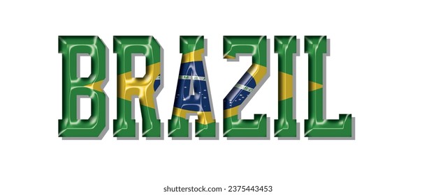 BRAZIL flag text font, 3D BRAZIL Font With Flag, 3D BRAZIL Vector illustration