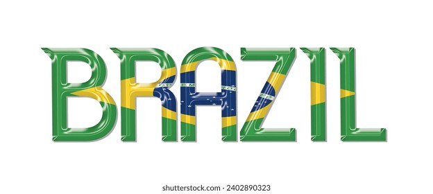 Tipo de letra del texto del indicador BRASIL, fondo coloreado del indicador BRASIL 3D, ilustración vectorial del indicador BRASIL